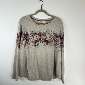 Cato Womens X Large Blouse Sweater Long Sleeve Floral Cottage Beige Top XL